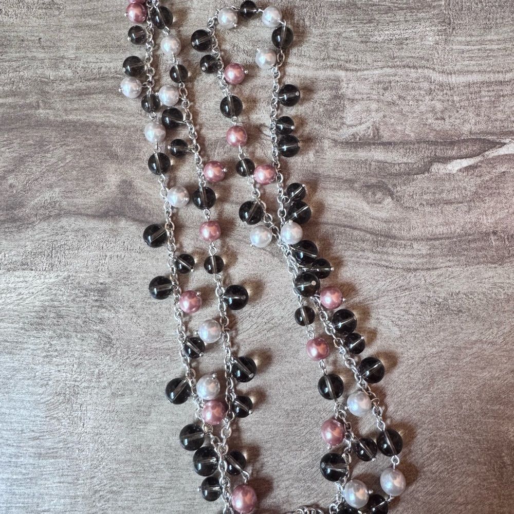 Joan Rivers 36 inch Glass Beaded Necklace Purple Grey Silver Tone Classic